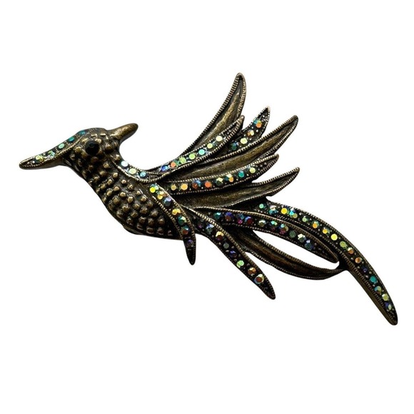 Jewelry - Bird Brooch Pin Vintage Style Aurora Borealis Rhinestones Statement Jewelry